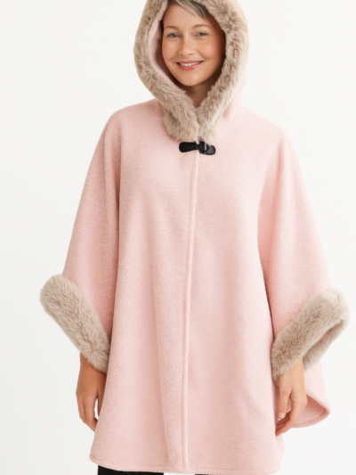 Hooded Faux Fur Trim Cape