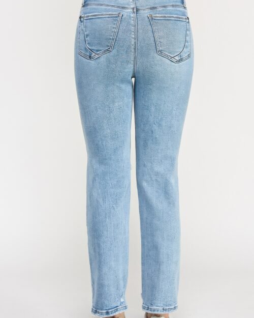 high rise button fly crop slim straight