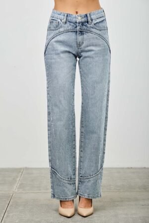 Mid Rise Straight Jeans With Piping – Women’s Stylish Denim