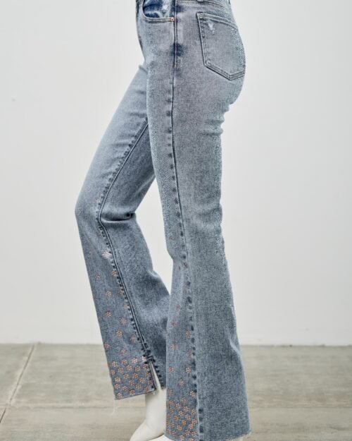 high rise kick flare with rhinestone