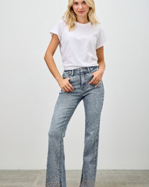 high rise kick flare with rhinestone