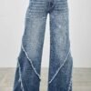 Mid Rise Wide Frayed Seam