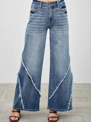 Mid Rise Wide Frayed Seam