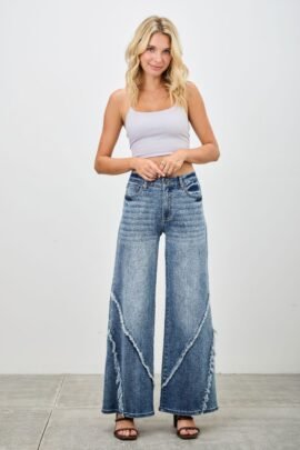 Mid Rise Wide Frayed Seam Mid Rise Wide Frayed Seam