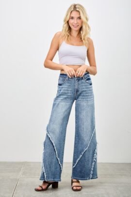 Mid Rise Wide Frayed Seam Mid Rise Wide Frayed Seam