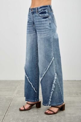 Mid Rise Wide Frayed Seam Mid Rise Wide Frayed Seam