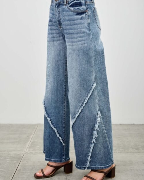 mid rise wide frayed seam