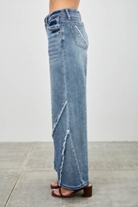 Mid Rise Wide Frayed Seam Mid Rise Wide Frayed Seam