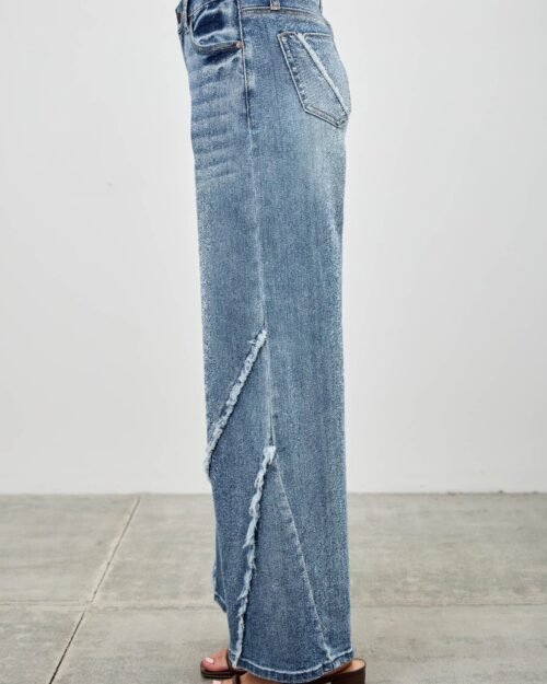 mid rise wide frayed seam