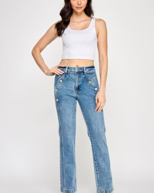 high rise dad jean with scallop pocket