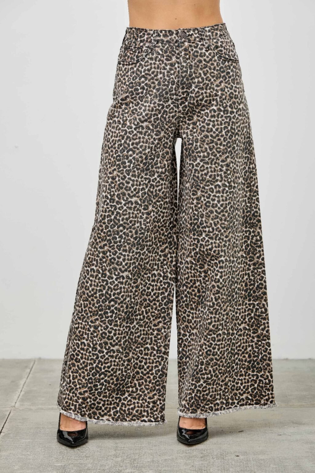 leopard super high rise wide leg with stretch