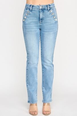 High Rise Straight With Button Pocket