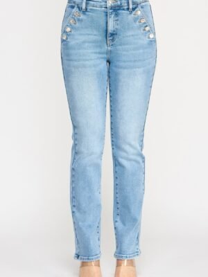 High Rise Straight With Button Pocket
