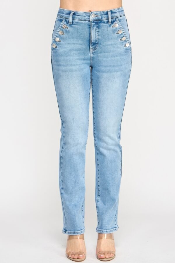 High Rise Straight With Button Pocket