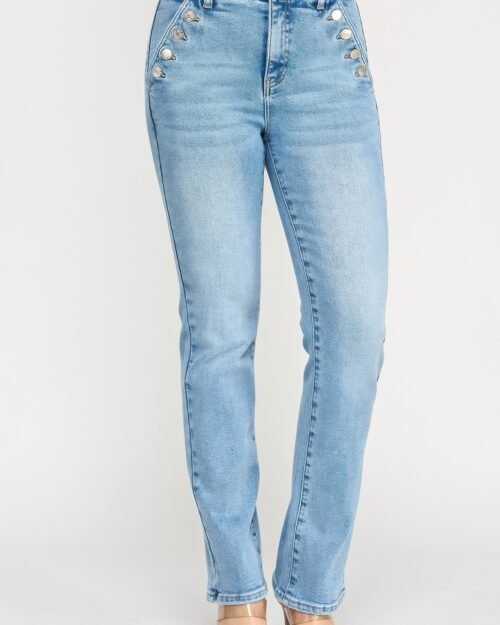 high rise straight with button pocket