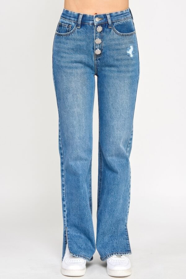 Plus High Rise Straight With Jewel Buttons