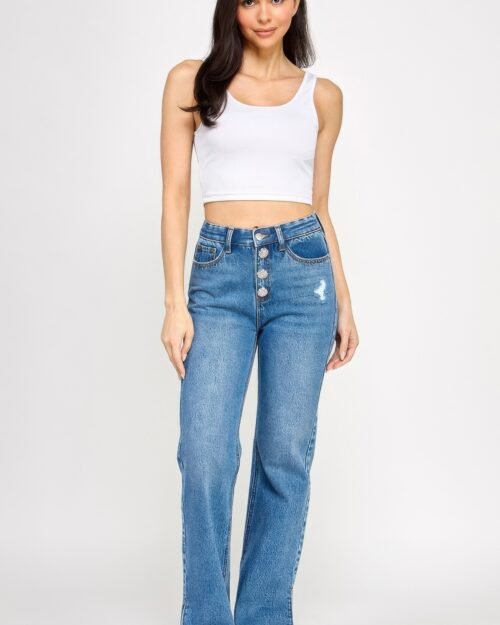 plus high rise straight with jewel buttons