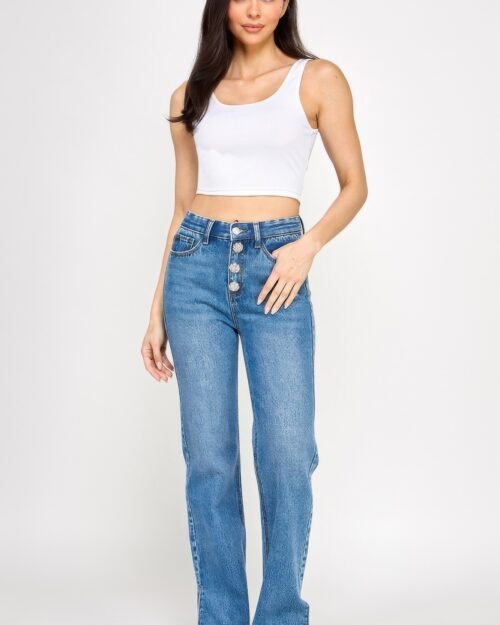 plus high rise straight with jewel buttons