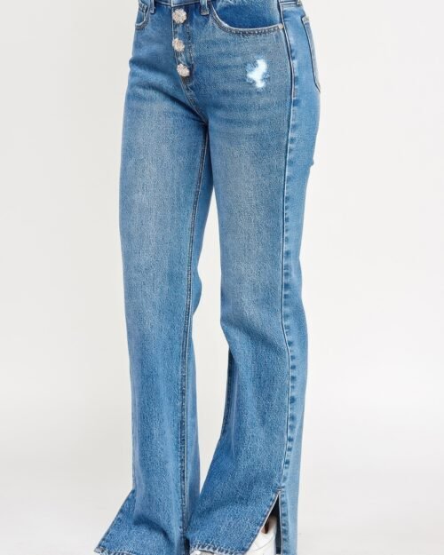 plus high rise straight with jewel buttons