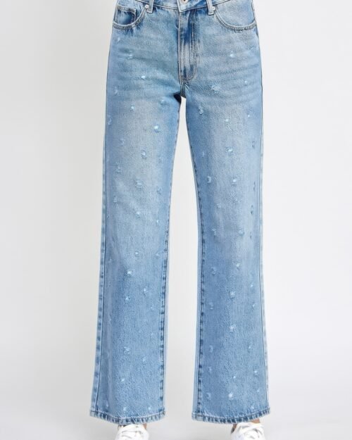 High Rise Dad Jeans W/ Fringe Waistband Detail