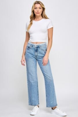 High Rise Dad Jeans W/ Fringe Waistband Detail High Rise Dad Jeans W/ Fringe Waistband Detail