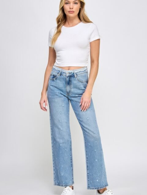 High Rise Dad Jeans W/ Fringe Waistband Detail