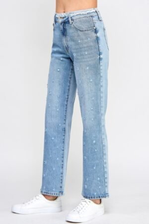 High Rise Dad Jeans W/ Fringe Waistband Detail