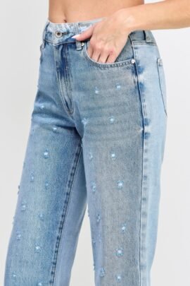 High Rise Dad Jeans W/ Fringe Waistband Detail High Rise Dad Jeans W/ Fringe Waistband Detail