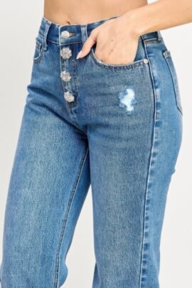 High Rise Dad Jeans W/ Fringe Waistband Detail High Rise Dad Jeans W/ Fringe Waistband Detail