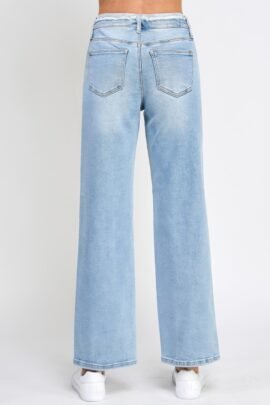 High Rise Dad Jeans W/ Fringe Waistband Detail High Rise Dad Jeans W/ Fringe Waistband Detail