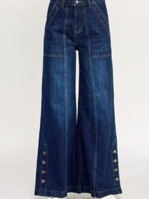 High Rise Wide Leg With Button Slit