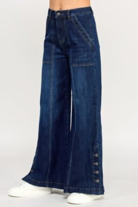 High Rise Wide Leg With Button Slit High Rise Wide Leg With Button Slit