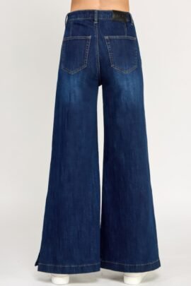 High Rise Wide Leg With Button Slit High Rise Wide Leg With Button Slit