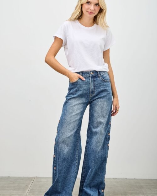 high rise wide leg with snap buttons