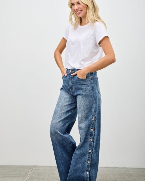 high rise wide leg with snap buttons