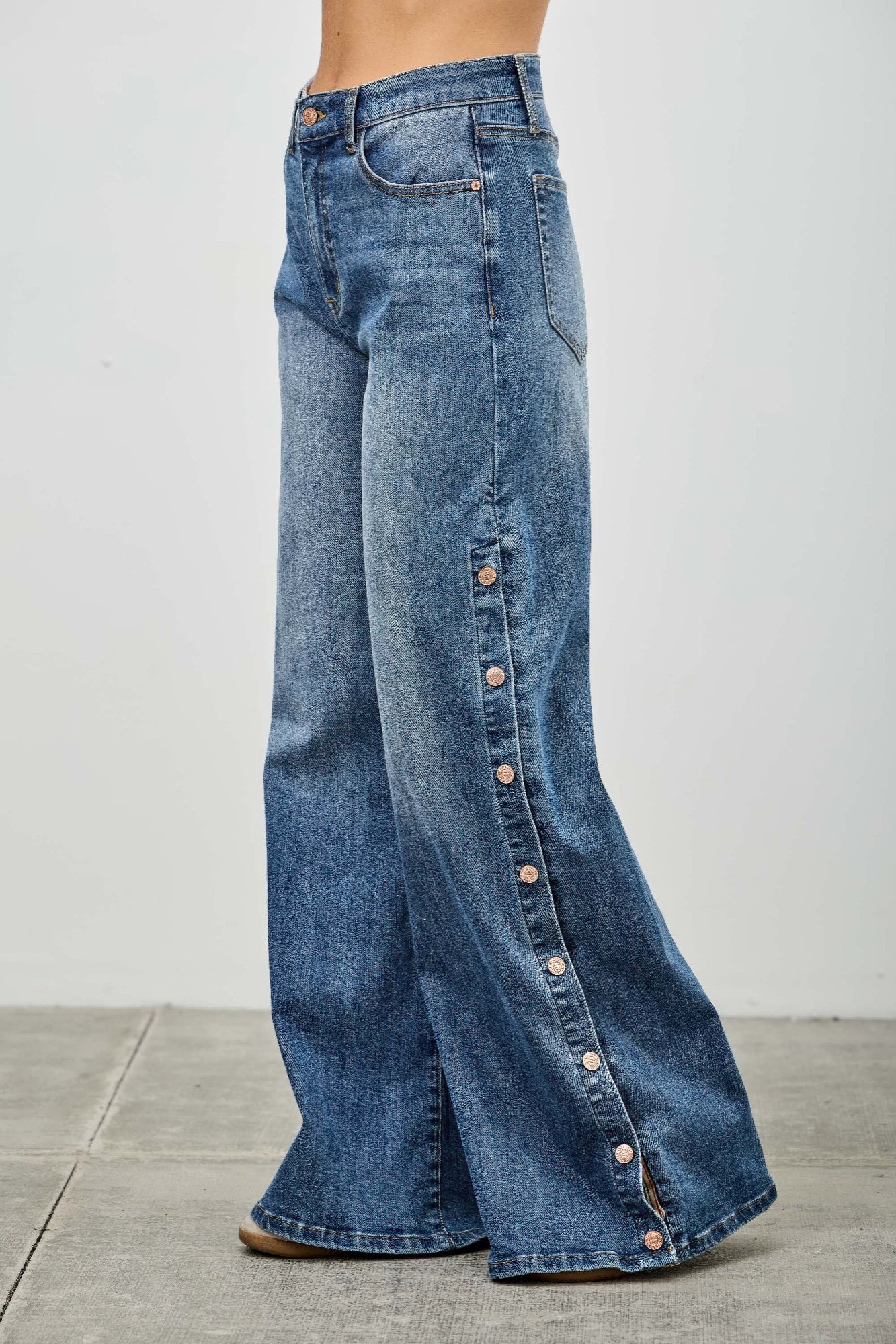 high rise wide leg with snap buttons