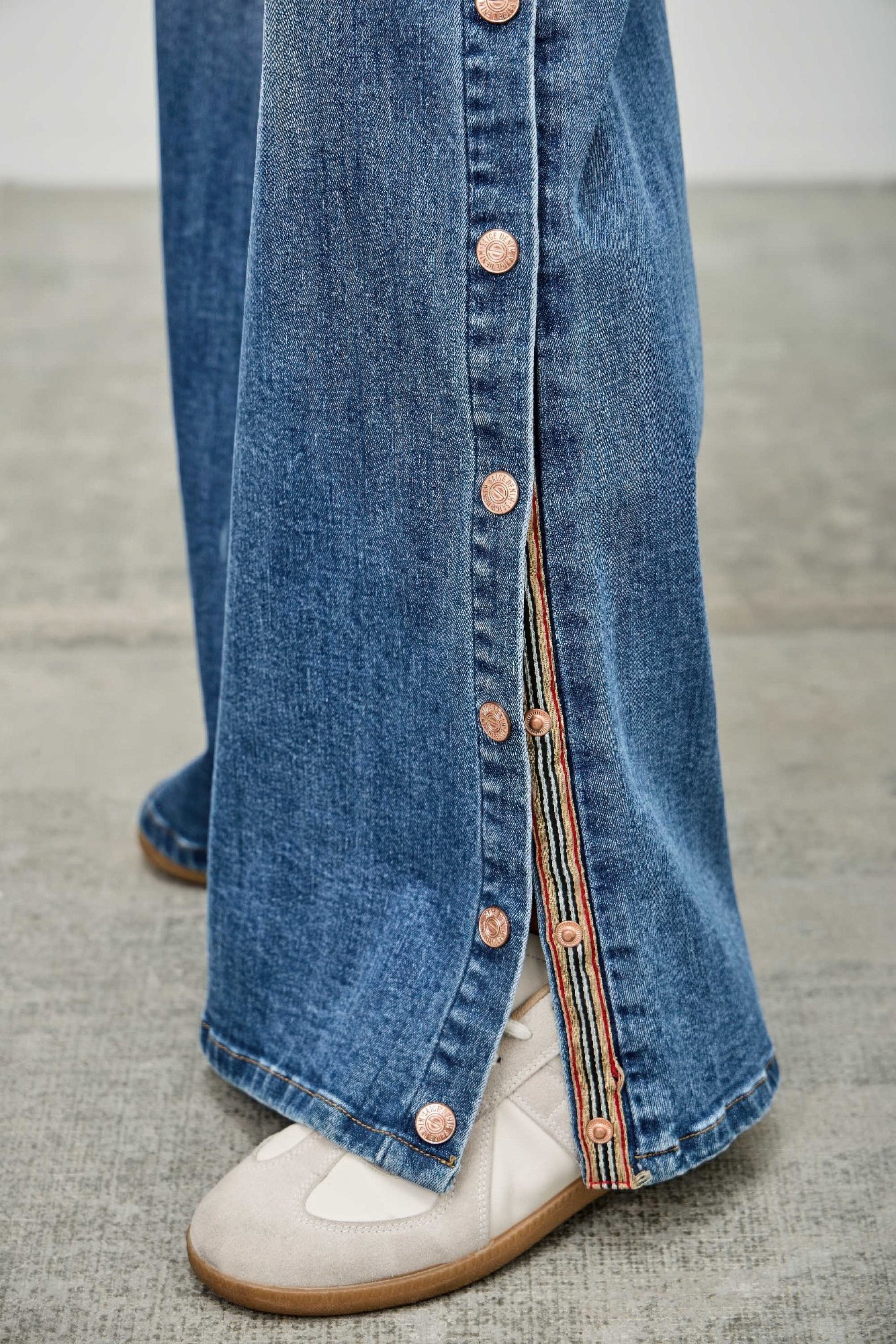 high rise wide leg with snap buttons