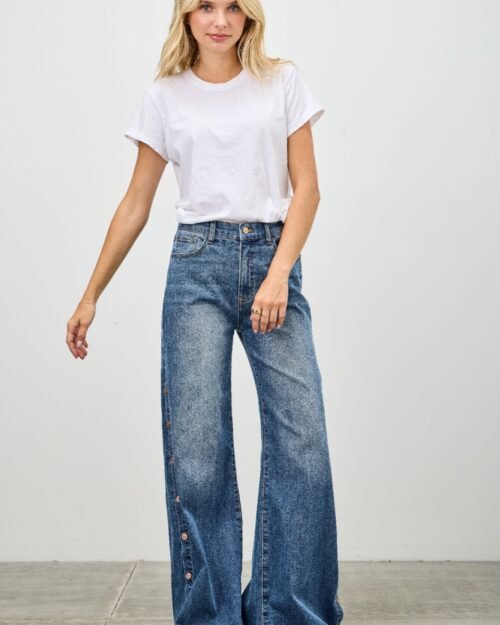 high rise wide leg with snap buttons