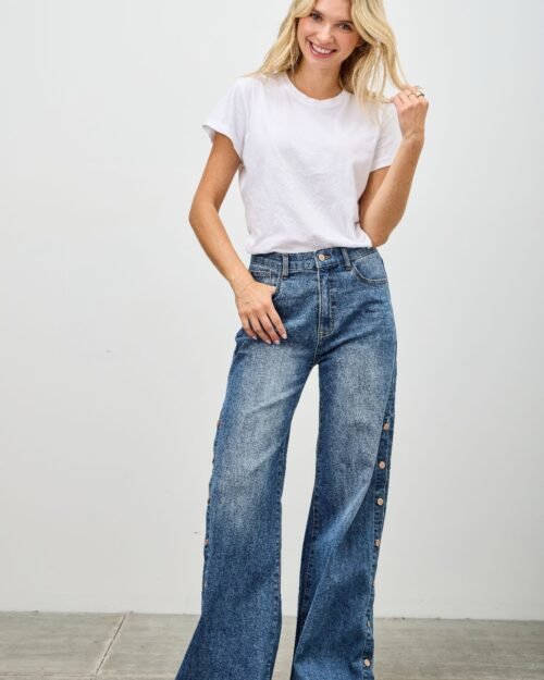 high rise wide leg with snap buttons