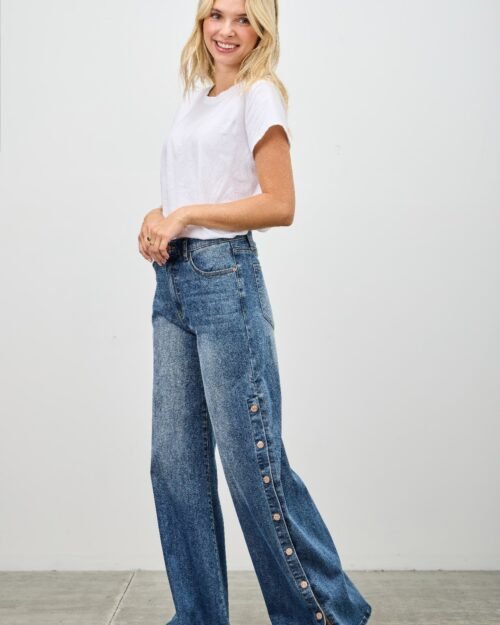 high rise wide leg with snap buttons