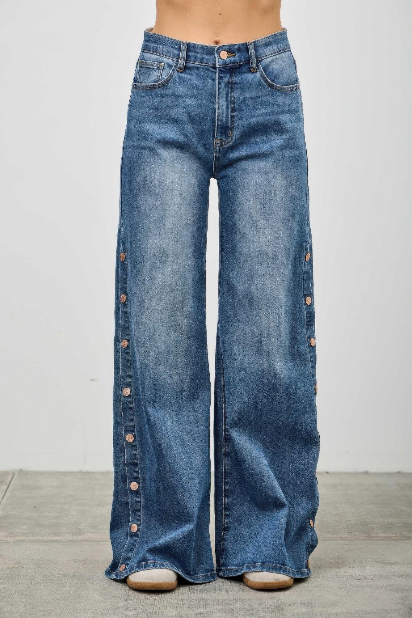 high rise wide leg with snap buttons