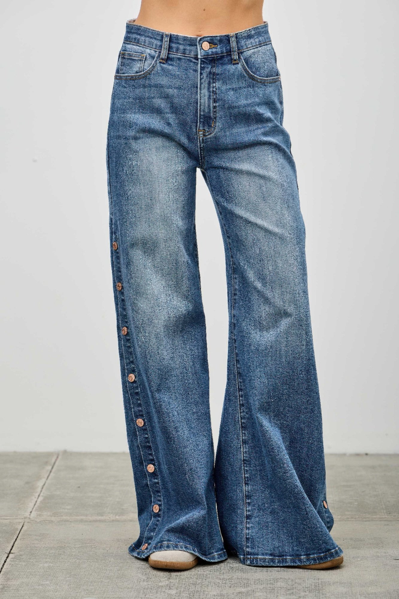 high rise wide leg with snap buttons