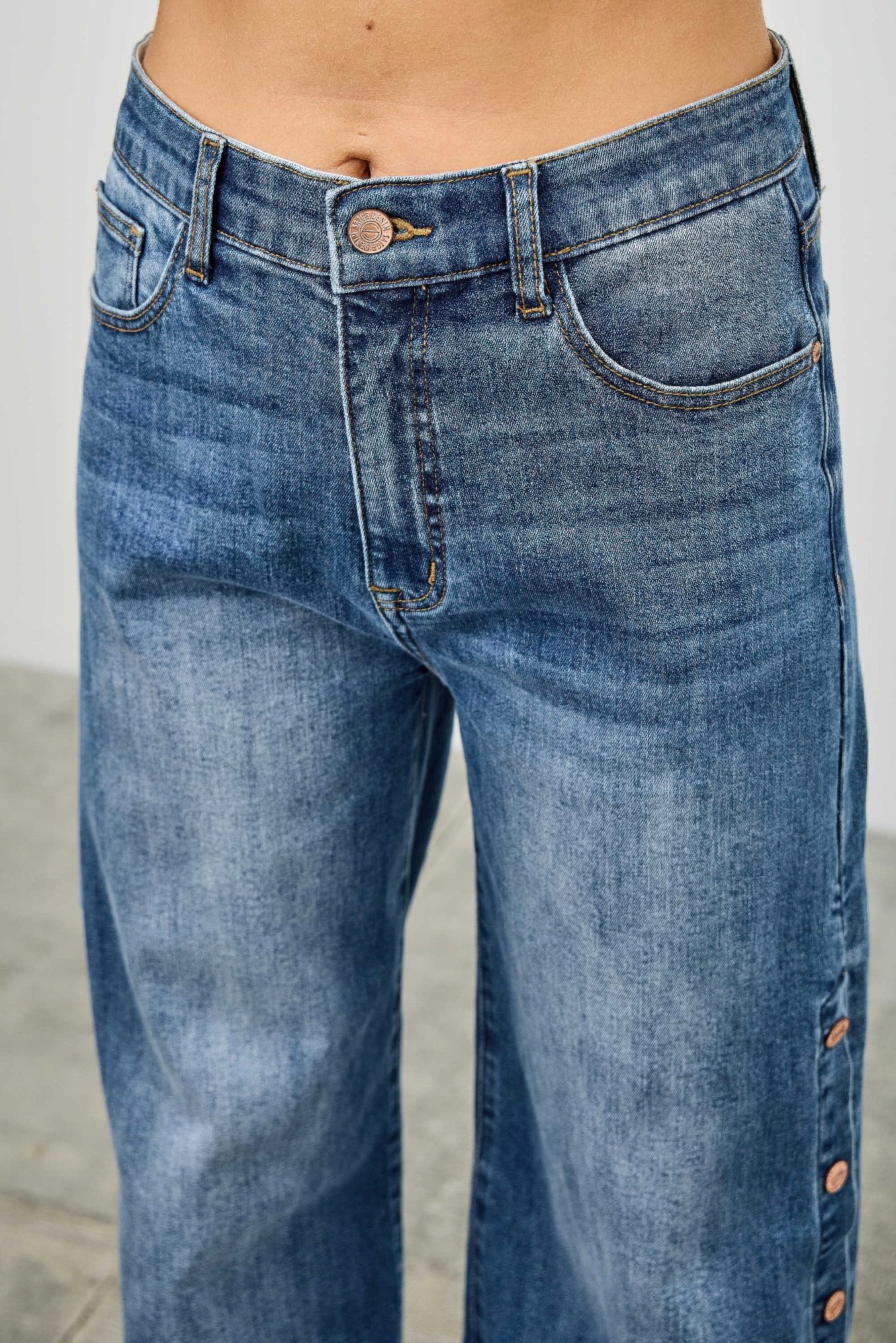 high rise wide leg with snap buttons