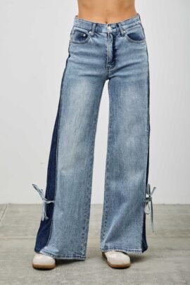High Rise Contrast Wide Leg With Ribbon Tie