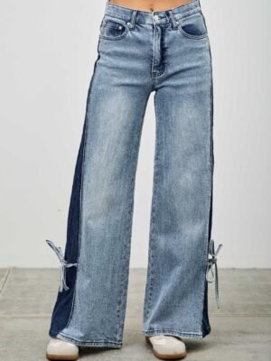High Rise Contrast Wide Leg With Ribbon Tie