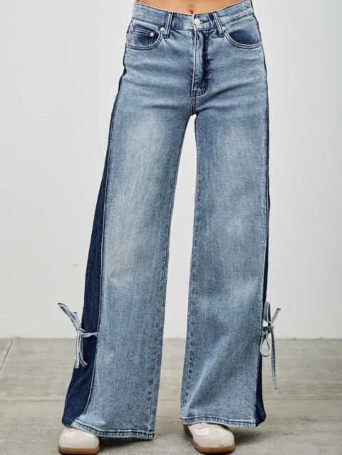 High Rise Contrast Wide Leg With Ribbon Tie