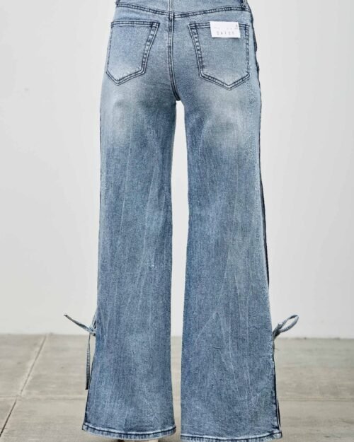 high rise contrast wide leg with ribbon tie