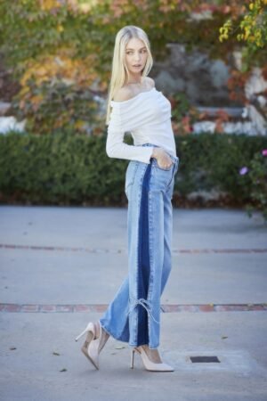 High Rise Contrast Wide Leg With Ribbon Tie High Rise Contrast Wide Leg With Ribbon Tie