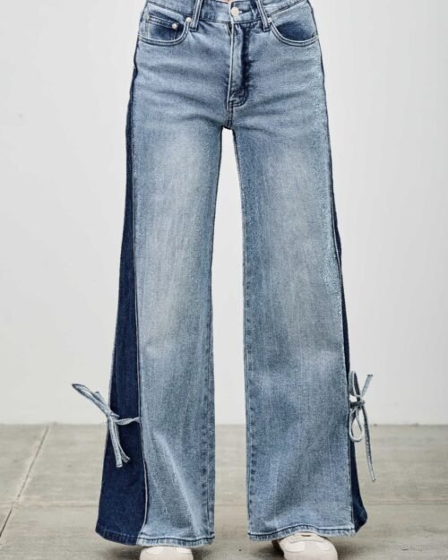 high rise contrast wide leg with ribbon tie