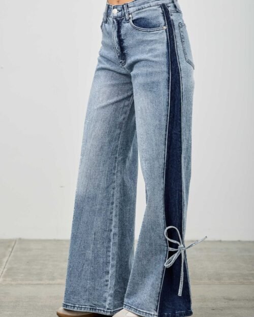 high rise contrast wide leg with ribbon tie